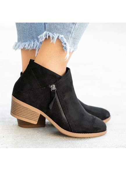 Women's Chunky Heel Side Zip Ankle Boots,Simple Suedette Side Zip Ankle Boots