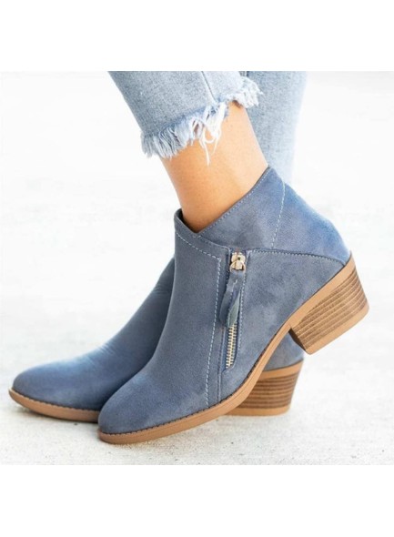 Women's Chunky Heel Side Zip Ankle Boots,Simple Suedette Side Zip Ankle Boots