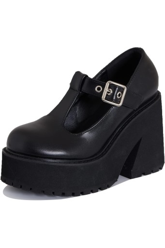 Black Platform Wedge Sandals Chunky Block Heel Closed Toe Goth Black Heels Dressy Summer T Strap Black Platform Shoes 