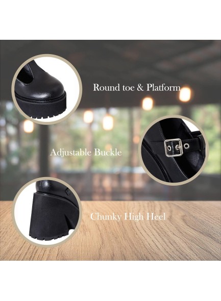 Black Platform Wedge Sandals Chunky Block Heel Closed Toe Goth Black Heels Dressy Summer T Strap Black Platform Shoes