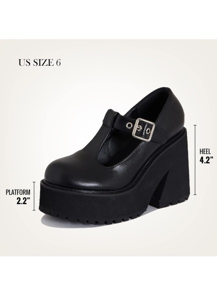 Black Platform Wedge Sandals Chunky Block Heel Closed Toe Goth Black Heels Dressy Summer T Strap Black Platform Shoes