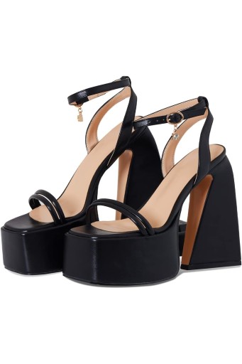 Black Chunky Heels for Women Black Platform Heels Square Toe Ankle Strap Black Strappy Fashion Heels