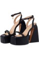 Black Chunky Heels for Women Black Platform Heels Square Toe Ankle Strap Black Strappy Fashion Heels 