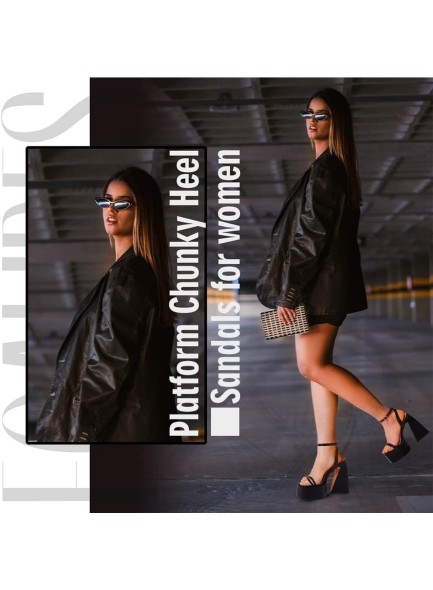 Black Chunky Heels for Women Black Platform Heels Square Toe Ankle Strap Black Strappy Fashion Heels