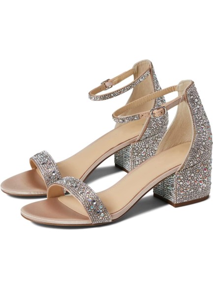 Rhinestone Heels Sandals Low Chunky Block Heels for Women Wedding Dress Sparkly Bridal Glitter Prom Heels