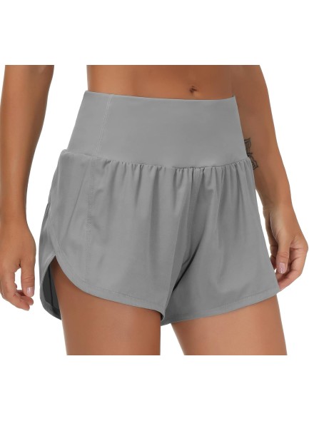 Womens High Waisted Running Shorts Quick Dry Athletic Workout Shorts with Mesh Liner Zipper Pockets