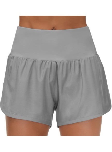 Womens High Waisted Running Shorts Quick Dry Athletic Workout Shorts with Mesh Liner Zipper Pockets