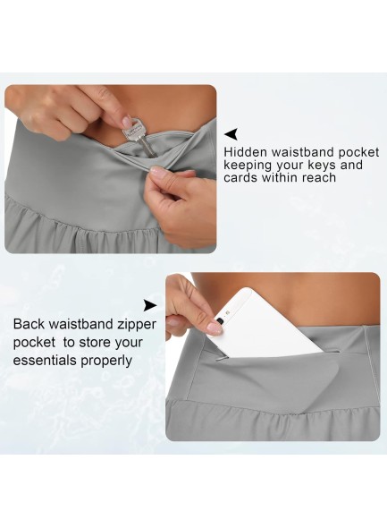 Womens High Waisted Running Shorts Quick Dry Athletic Workout Shorts with Mesh Liner Zipper Pockets