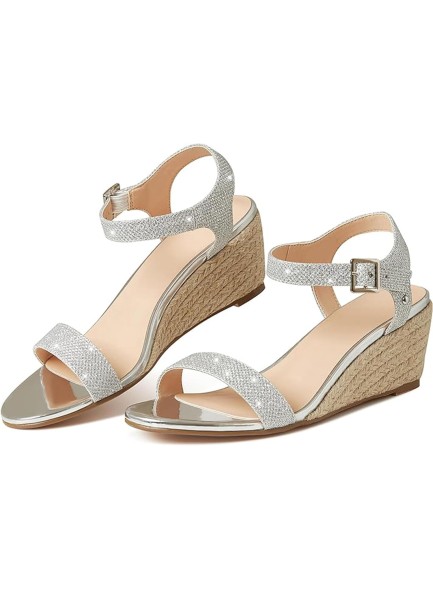 Wedge Sandals Cute Comfort Glitter Summer Sandals Fashion Dressy Espadrille Casual Outdoor Low Heel Strappy 