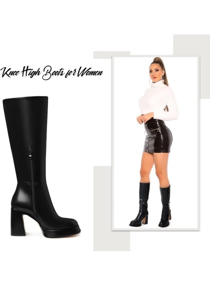 Platform Boots for Women Ankle Boots for Women Goth Chunky High Heels Squared Toe Combat Gogo Boots Motorcycle Boots