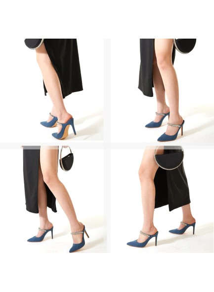 Rhinestones Strap Heeled Sandals Ankle Strap Pointed Toe Stiletto High Heels Fashion Dress Mules Shoes