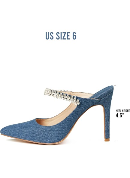Rhinestones Strap Heeled Sandals Ankle Strap Pointed Toe Stiletto High Heels Fashion Dress Mules Shoes
