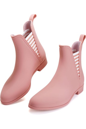 Rain Boots for Women, Comfortable Non Slip Short Rubber Boots, Stylish Mid Heel Elastic Garden Ankle Booties 