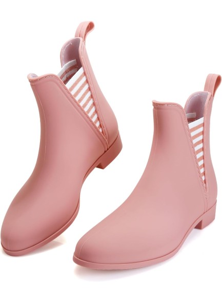 Rain Boots for Women, Comfortable Non Slip Short Rubber Boots, Stylish Mid Heel Elastic Garden Ankle Booties