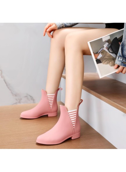 Rain Boots for Women, Comfortable Non Slip Short Rubber Boots, Stylish Mid Heel Elastic Garden Ankle Booties