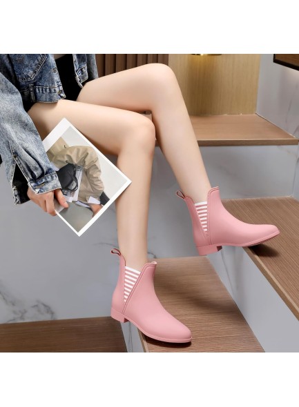 Rain Boots for Women, Comfortable Non Slip Short Rubber Boots, Stylish Mid Heel Elastic Garden Ankle Booties