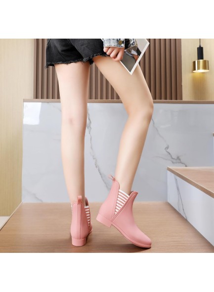 Rain Boots for Women, Comfortable Non Slip Short Rubber Boots, Stylish Mid Heel Elastic Garden Ankle Booties