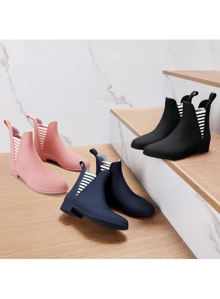 Rain Boots for Women, Comfortable Non Slip Short Rubber Boots, Stylish Mid Heel Elastic Garden Ankle Booties
