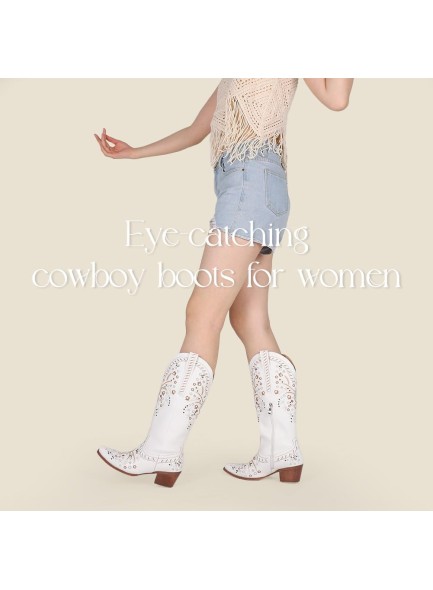 Western Cowboy Boots Cowgirl Chunky Heel Mid Calf Boot Snip Toe Embroidery Riding Boots