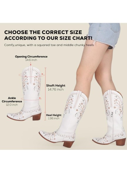 Western Cowboy Boots Cowgirl Chunky Heel Mid Calf Boot Snip Toe Embroidery Riding Boots