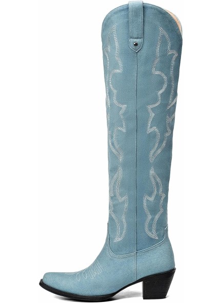 Denim Boots for Women Blue Jean Distressed High Heel Knee High Boots Stylish and Comfortable Footwear Choice