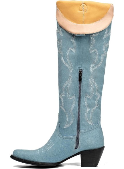 Denim Boots for Women Blue Jean Distressed High Heel Knee High Boots Stylish and Comfortable Footwear Choice