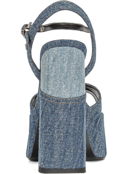 Women Denim Chunky High Heel Sandals Peep Open Toe Ankle Buckle Strap Backless Heeled Sandals Casual