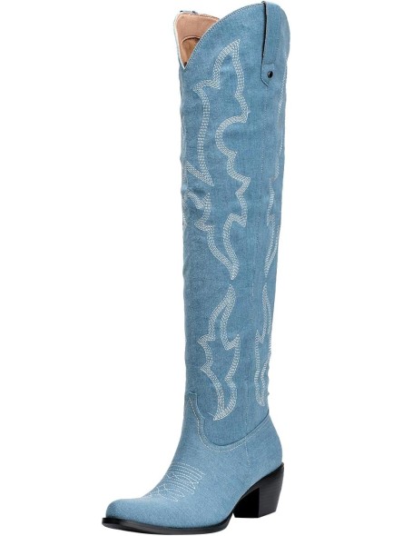 Womens White Cowgirl Boots Fashion Over the Knee Boots