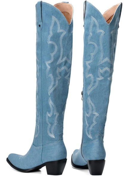 Womens White Cowgirl Boots Fashion Over the Knee Boots