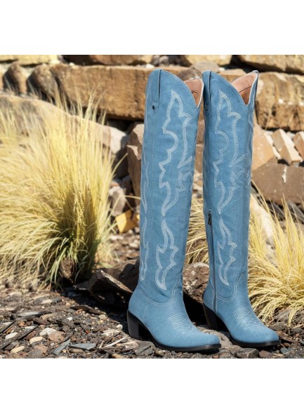 Womens White Cowgirl Boots Fashion Over the Knee Boots