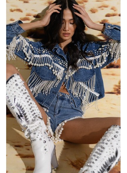Rhinestone Cowboy Boots for Women Eagle Parttern Cowgirl Boots Chunky Heel Knee High Western Long Boots