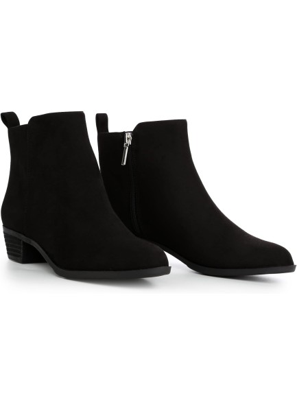 Women's Ankle Boots Round Toe Suede Western Short Booties Low Mid Block Chunky Heel Side Zipper Chelsea Boots