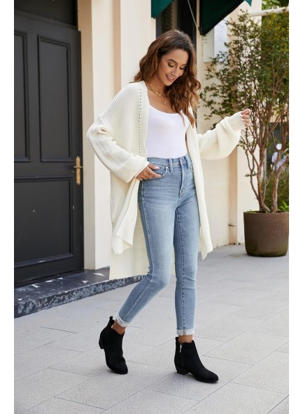 Women's Ankle Boots Round Toe Suede Western Short Booties Low Mid Block Chunky Heel Side Zipper Chelsea Boots