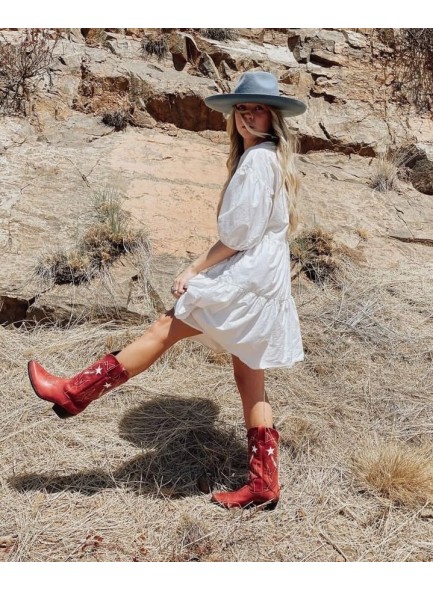 Embroidered Cowboy Boots for Women Snip Toe Chunky Heel Cowgirl Boots Slip On Mid Wide Calf Western Boots