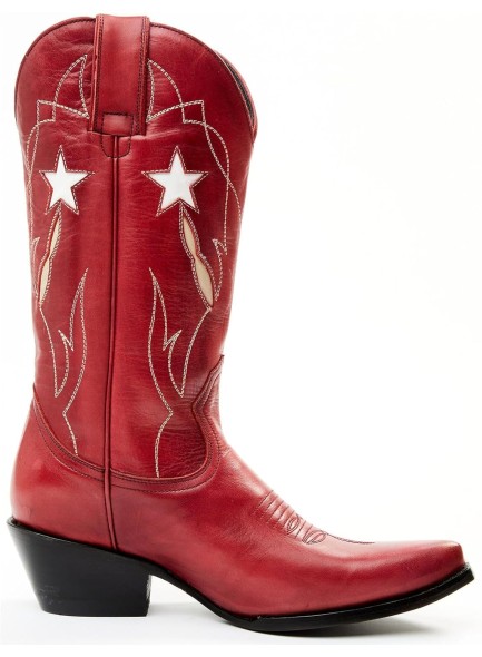 Embroidered Cowboy Boots for Women Snip Toe Chunky Heel Cowgirl Boots Slip On Mid Wide Calf Western Boots
