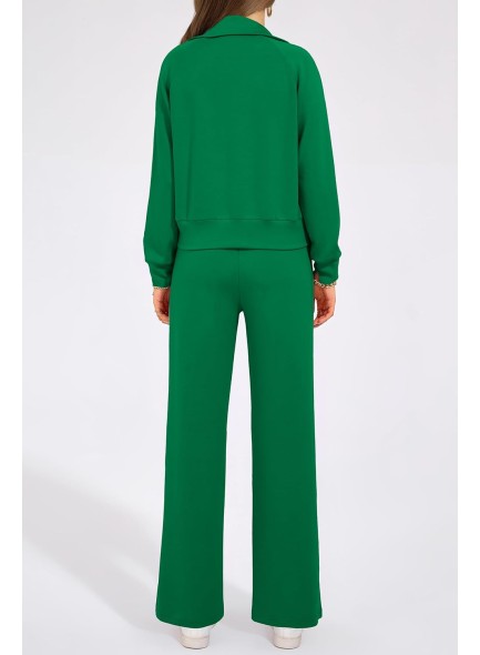 Womens 2 Piece Outfits Casual Lapel Half Zip Sweatshirts And Wide Leg Pants Tracksuit Sets