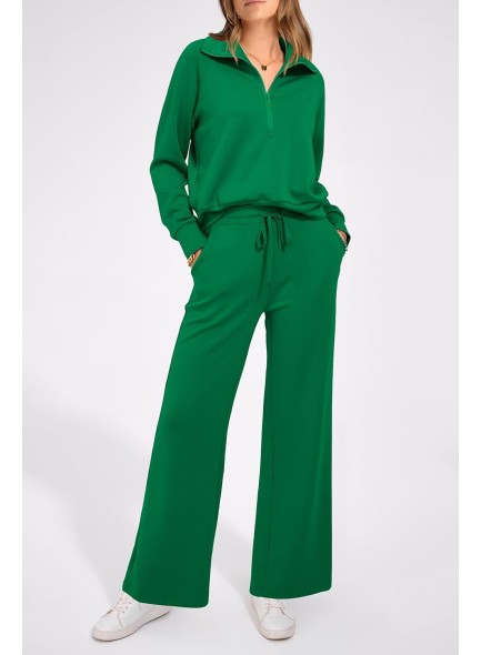 Womens 2 Piece Outfits Casual Lapel Half Zip Sweatshirts And Wide Leg Pants Tracksuit Sets