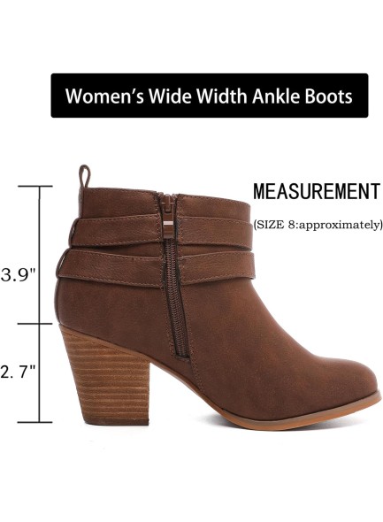Women's Wide Width Ankle Boots, Chunky Heel Side Zipper Extra Wide Short Booties.