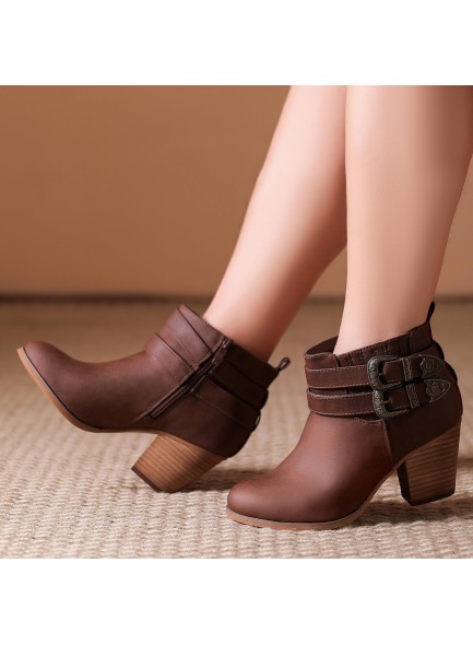 Women's Wide Width Ankle Boots, Chunky Heel Side Zipper Extra Wide Short Booties.