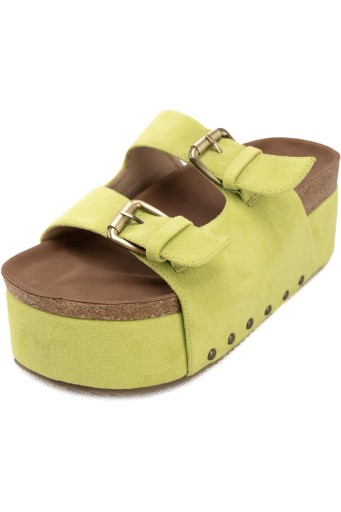Women's Cork Platform Slides Suede Adjustable Buckle Strap Clogs Slip On Flatform Sandals