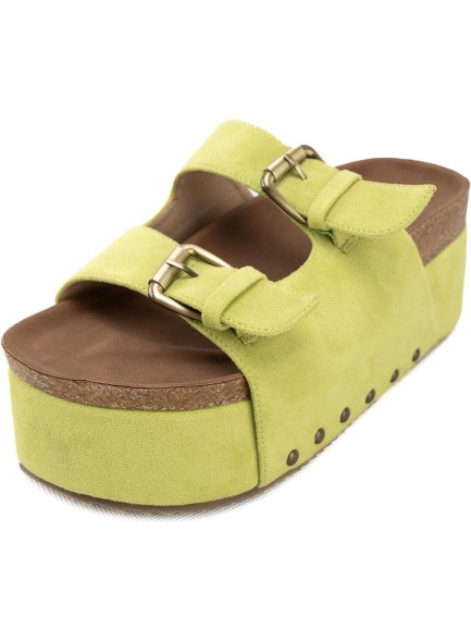 Women's Cork Platform Slides Suede Adjustable Buckle Strap Clogs Slip On Flatform Sandals