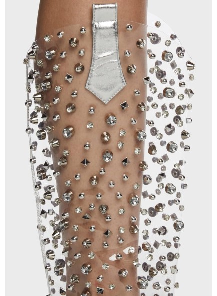 Clear Rhinestones Cowboy Boots for Women Diamond Cowgirl Boots Chunky Heel Pointed Toe Western Boots