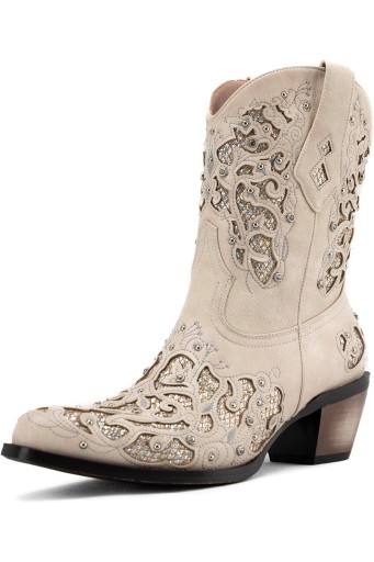 Sparkly Rhinestone Ankle Cowboy Boots for Women Sequin Glitter Cowgirl Boots Bling Western Booties Embroidered Slip On Short Boots