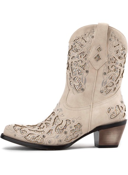 Sparkly Rhinestone Ankle Cowboy Boots for Women Sequin Glitter Cowgirl Boots Bling Western Booties Embroidered Slip On Short Boots