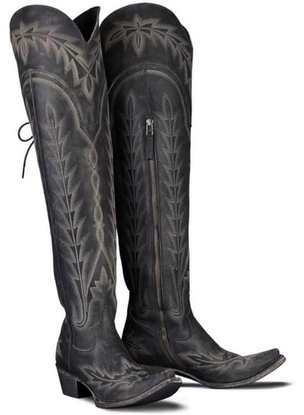 Embroidered Cowboy Boots Lace up Thigh High Boots Wide Calf Over The Knee Boots Side Zip Western Cowgirl Boots
