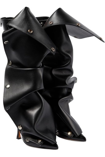 Women's Knee High Boots Pointed Toe Stiletto High Heels Wide Calf Boots Ruched Slouchy Boots with Zipper