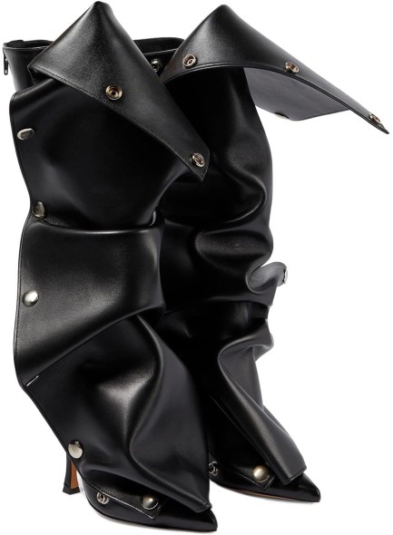 Women's Knee High Boots Pointed Toe Stiletto High Heels Wide Calf Boots Ruched Slouchy Boots with Zipper