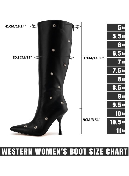 Women's Knee High Boots Pointed Toe Stiletto High Heels Wide Calf Boots Ruched Slouchy Boots with Zipper