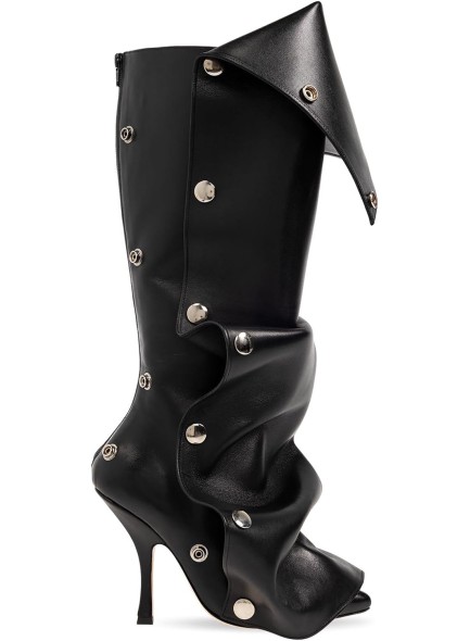 Women's Knee High Boots Pointed Toe Stiletto High Heels Wide Calf Boots Ruched Slouchy Boots with Zipper