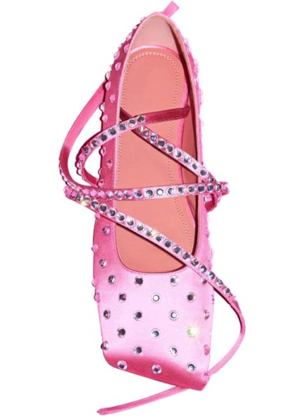 Square Toe Flats for Women Crystal Embellished Ankle Strap Lace Up Wedding Party Dress Shoes